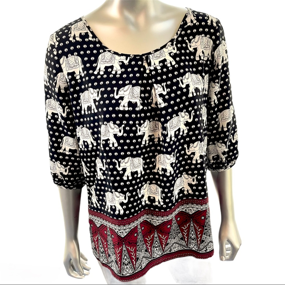MODCLOTH Elephant Print Black Short Sleeve Tunic  Top